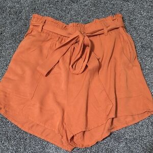 Shinestar Orange Paperbag Waist Tie-Front High-Rise Shorts